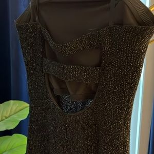 Full length strapless black sparkly dress